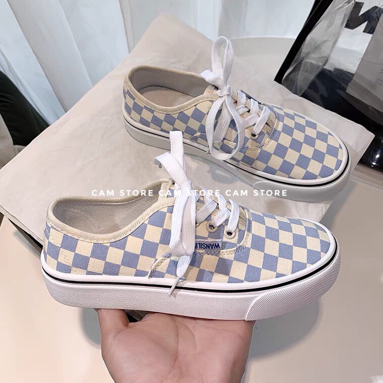 [HÀNG ORDER] Giày Vải Dây Buộc Kẻ Caro Xanh Trắng Siêu HOT | BigBuy360 - bigbuy360.vn
