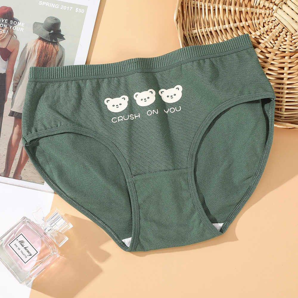 Quần lót AIJOLEN cạp giữa chất liệu cotton mềm thoáng khí họa tiết gấu hoạt hình dễ thương cho bé gái