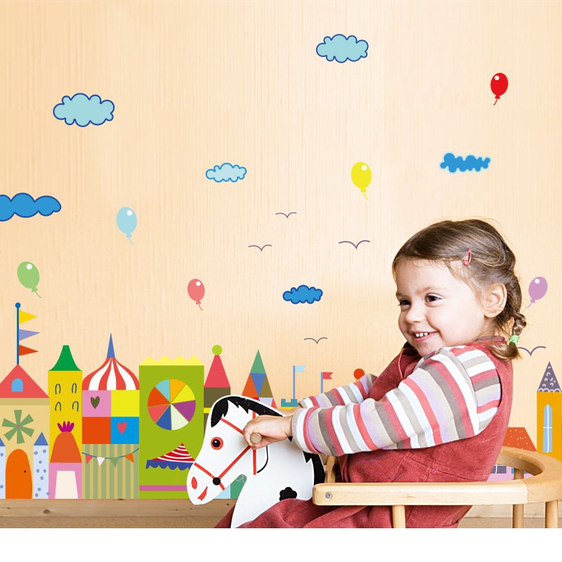 Tranh decal dán tường THÀNH PHỐ MÂY cho bé - Decal dán tường cho bé