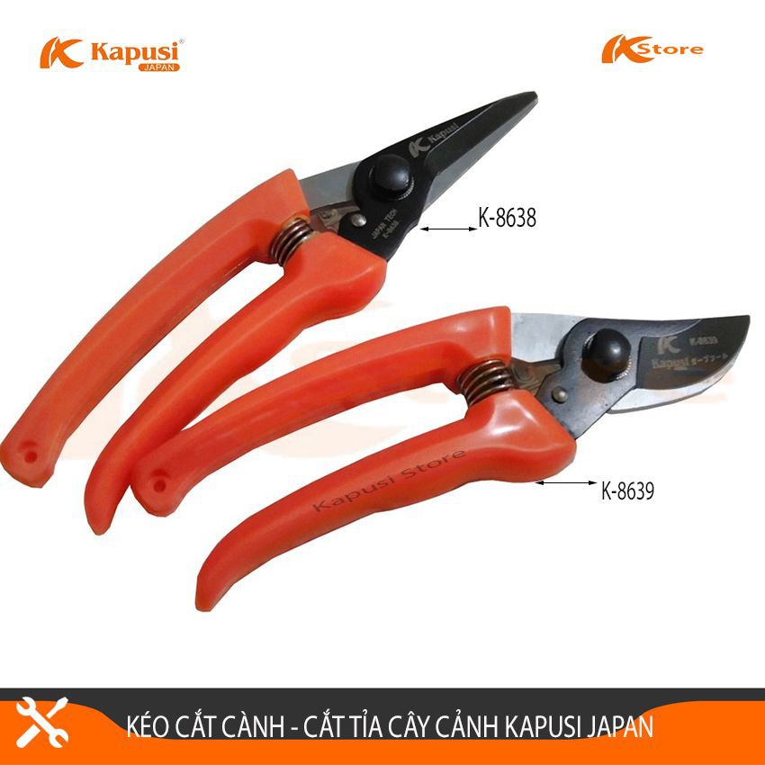 Kéo Cắt Cành Nhật Bản Kapusi Japan K-8639 lưỡi cong chiều dài kéo 200mm, Kéo Cắt Tỉa Cành Cây Siêu Bền Chuyên Dụng