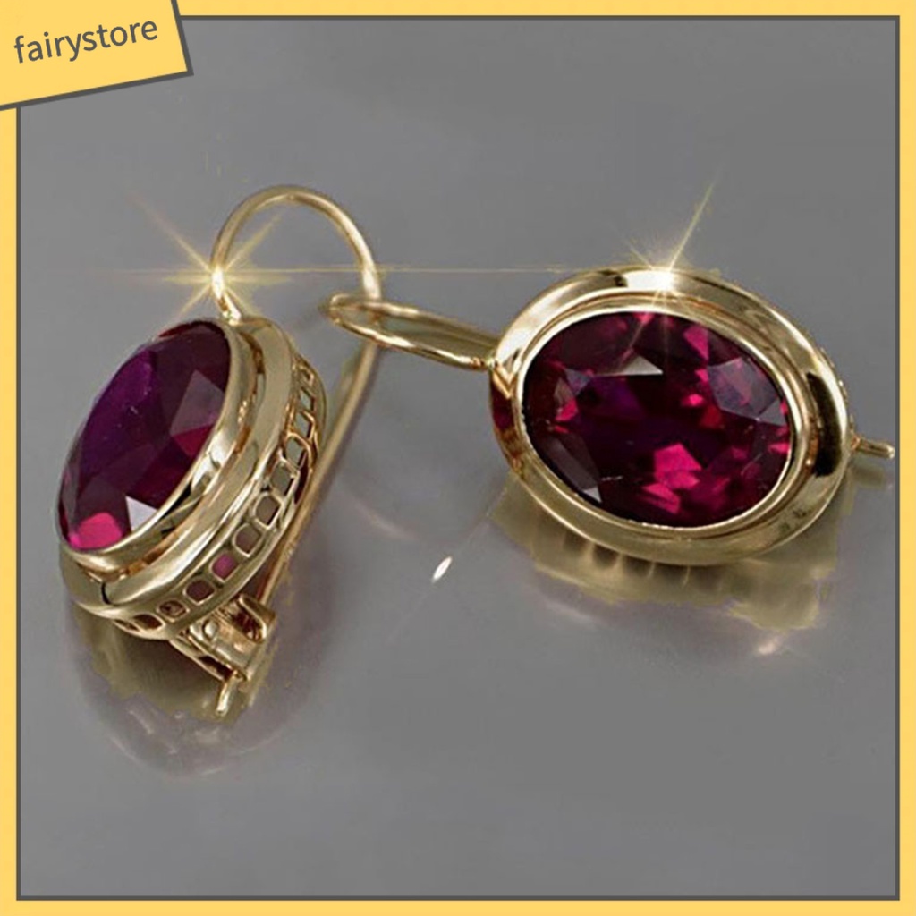 1 Đôi Bông Tai Hợp Kim Đính Đá Hình Oval Màu Đỏ Sáng Bóng Thời Trang Cho Nữ