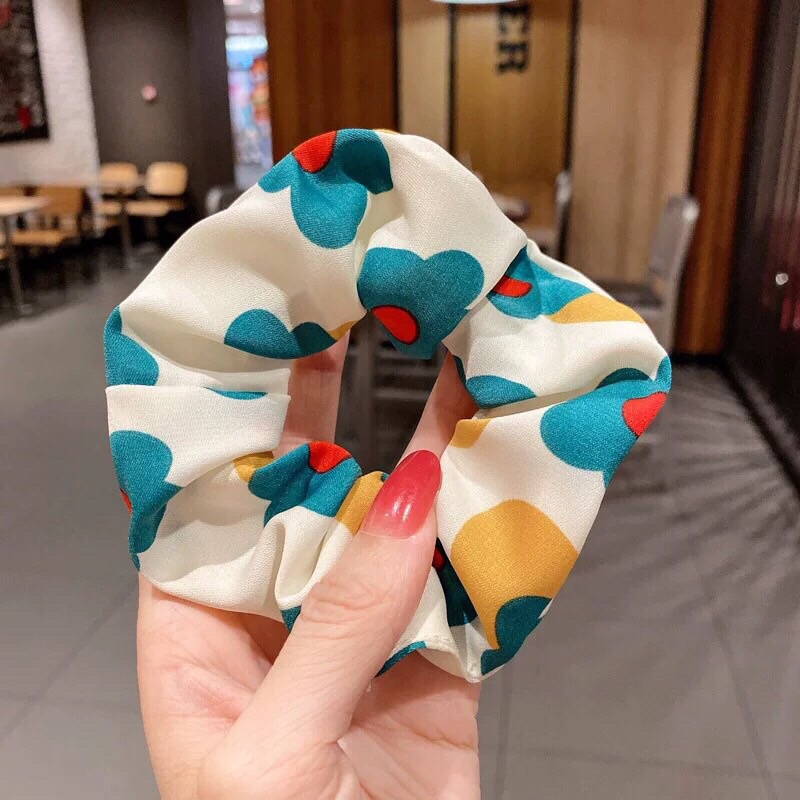 Dây cột tóc vải scrunchies hoạ tiết dễ thương, thun buộc tóc crunchies Bio phụ kiện tóc