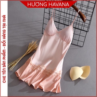 Váy ngủ lụa quảng châu phong cách đơn giản có đệm ngực havana fvn12