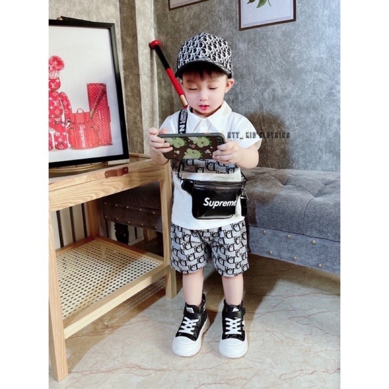 Set Dior 3 chi tiết bé trai kèm mũ