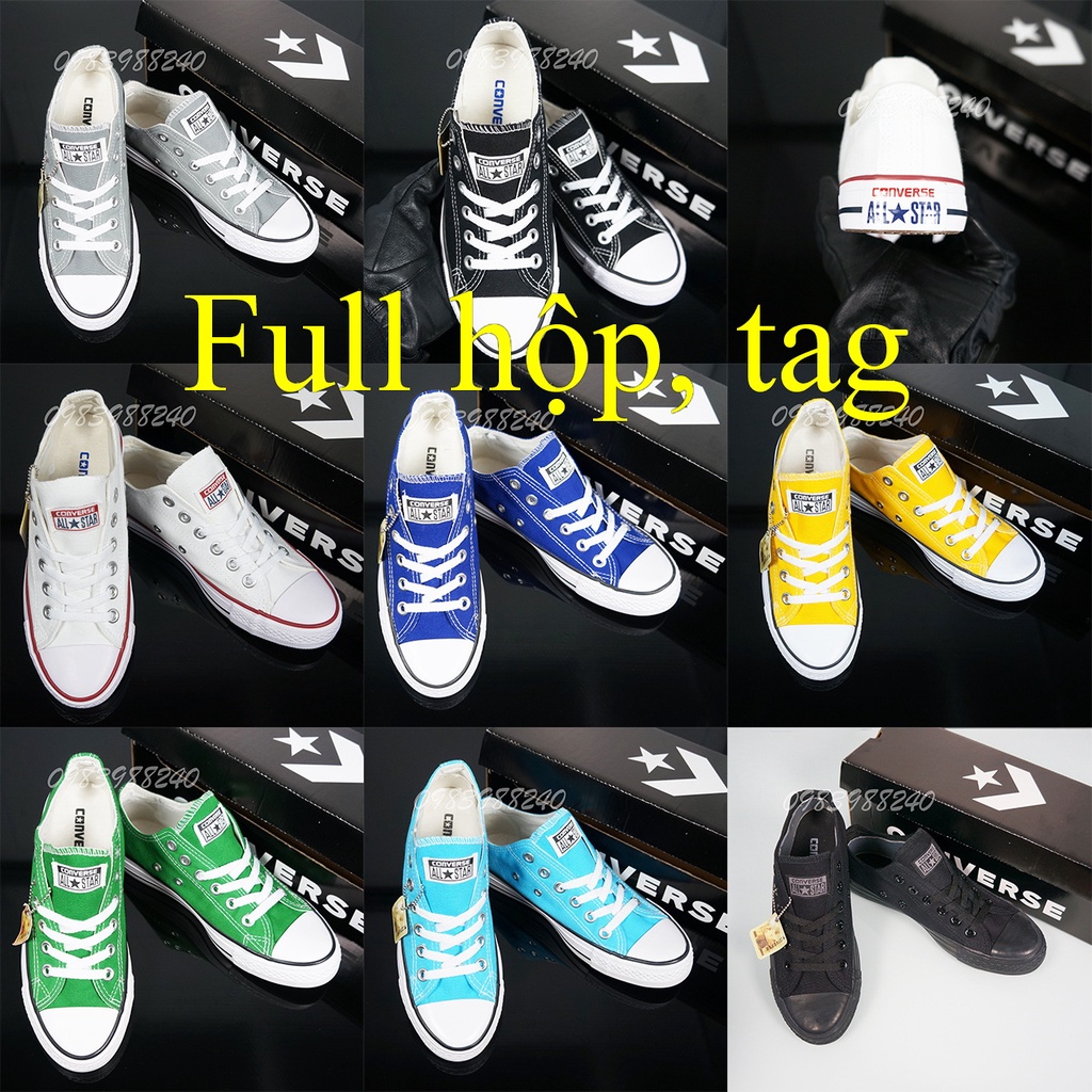 Giày Converse cổ thấp Free ship + hộp giày vải CV classic cổ điển bata canvas hàng 1.1 đủ tem, tag nam nữ. BH slippers.