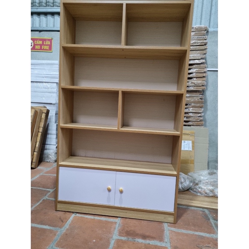 Tủ sách gỗ, vách ngăn, giá để đồ 5 tầng có ngăn tủ decor trang trí gỗ MDF phủ Melamin -  HANT
