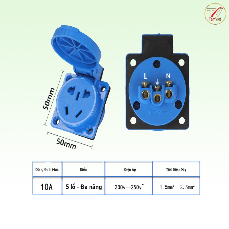 Ổ cắm điện công nghiệp 1 pha Tâm Việt, ổ cắm điện 1 pha 5 chấu đa năng