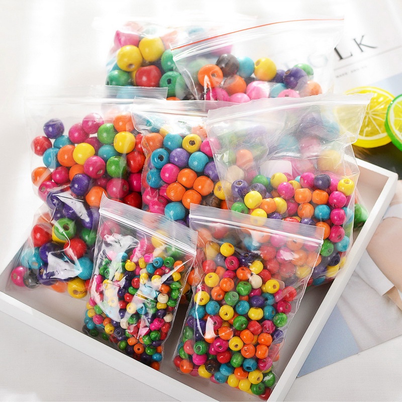 Set 200 hạt gỗ nhiều màu dùng làm trang sức/ vòng tay thủ công 6 mm/ 8 mm/ 10 mm