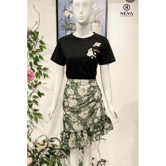 NEVA newtag chân váy xanh/cam hoa mới nguyên tag S/M