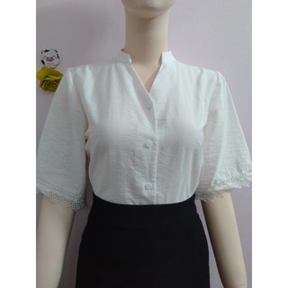 Áo kiểu nữ trắng tay lỡ cổ tàu