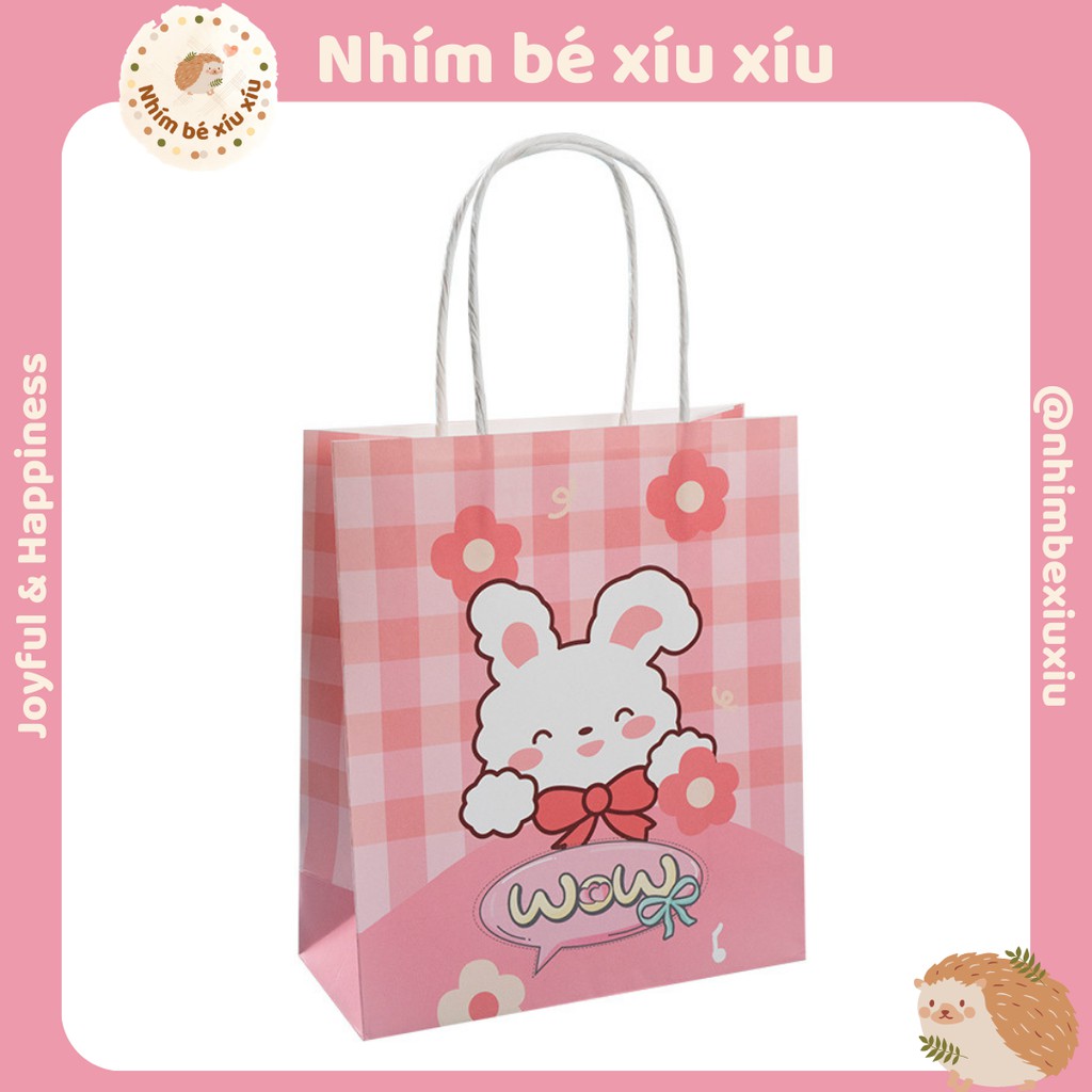 Túi giấy đựng quà tặng có quai xách Gấu Thỏ kẻ caro 18*21*8 cm VT53 | BigBuy360 - bigbuy360.vn