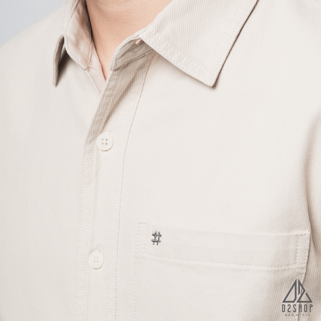 Áo sơ mi nam D2shop, áo sơ mi nam dài tay, vải xéo dày, đắp túi #, màu ivory