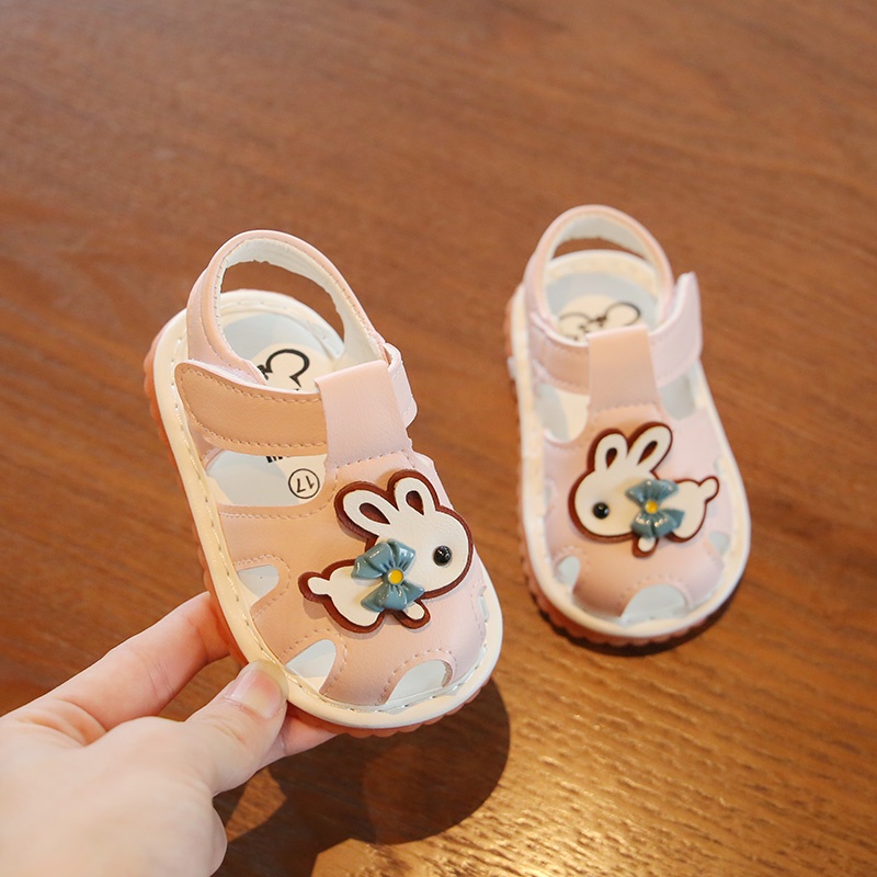 Sandal tập đi cho bé gái -  dép rọ tập đi thỏ con xinh xắn da mềm êm chân có còi tít tít 003 ( có ảnh thật)