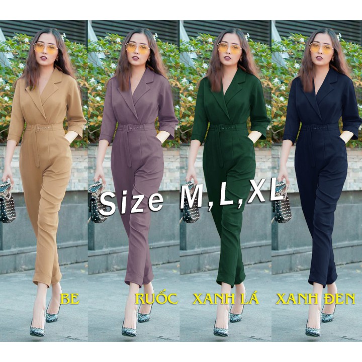 Jumpsuit đồ bay dài tay lỡ cổ vest kèm belt rời cá tính J979