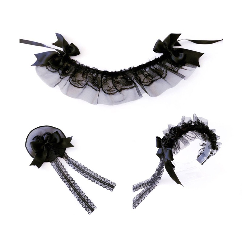 Cài Tóc Đính Hoa Màu Đen Phong Cách Lolita Tinh Tế Cho Nữ