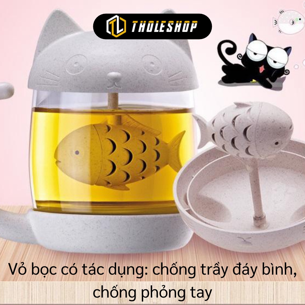 Ly Pha Trà - Ly Thủy Tinh Lọc Trà  Hình Mèo Ngộ Nghĩnh, Không Nóng Tay Khi Sôi 6619