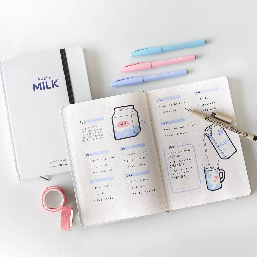 Combo sổ bút chuyên dụng Bullet Journal màu Milky