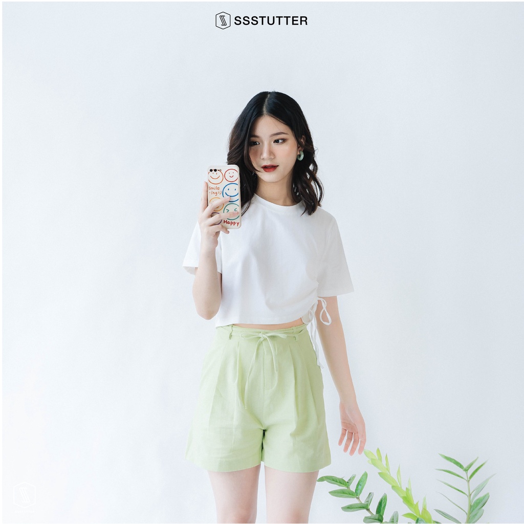 Quần short nữ SSSTUTTER chất linen thoáng mát đai thắt nơ self-tie shorts