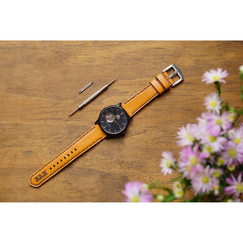 Dây apple watch da bê mềm vàng handmade bền chắc cực đẹp RAM Leather Classic 1989 - tặng khóa chốt và adapter