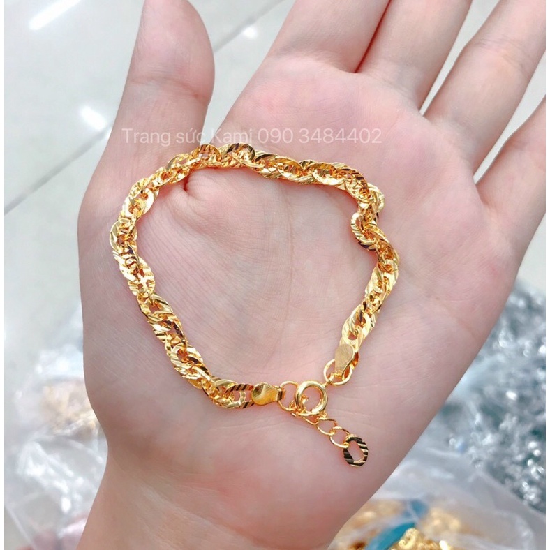 Lắc tay xoắn lá mạ vàng 18k xi bạch kim bền màu