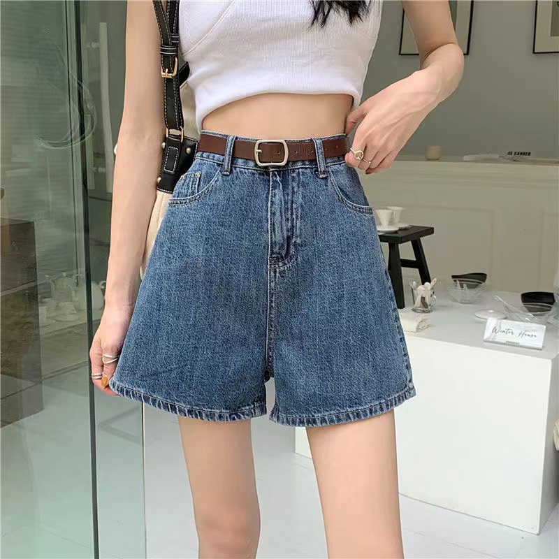 Quần Short Denim Lưng Cao Ống Rộng Phong Cách Retro Hàn Quốc Plus Size Cho Nữ