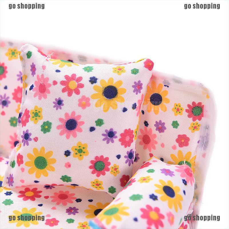 {go shopping}3 Pcs/set Sofa Couch 2 Cushions For Barbies Kids Dollhouse Furniture Printing