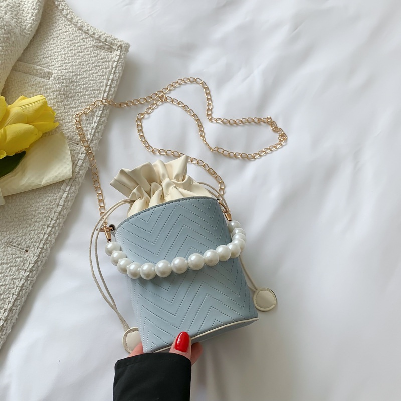 Túi Xách Đeo Vai Phối Dây Xích Đính Ngọc Trai Đơn Giản Xinh Xắn Hợp Thời Trang