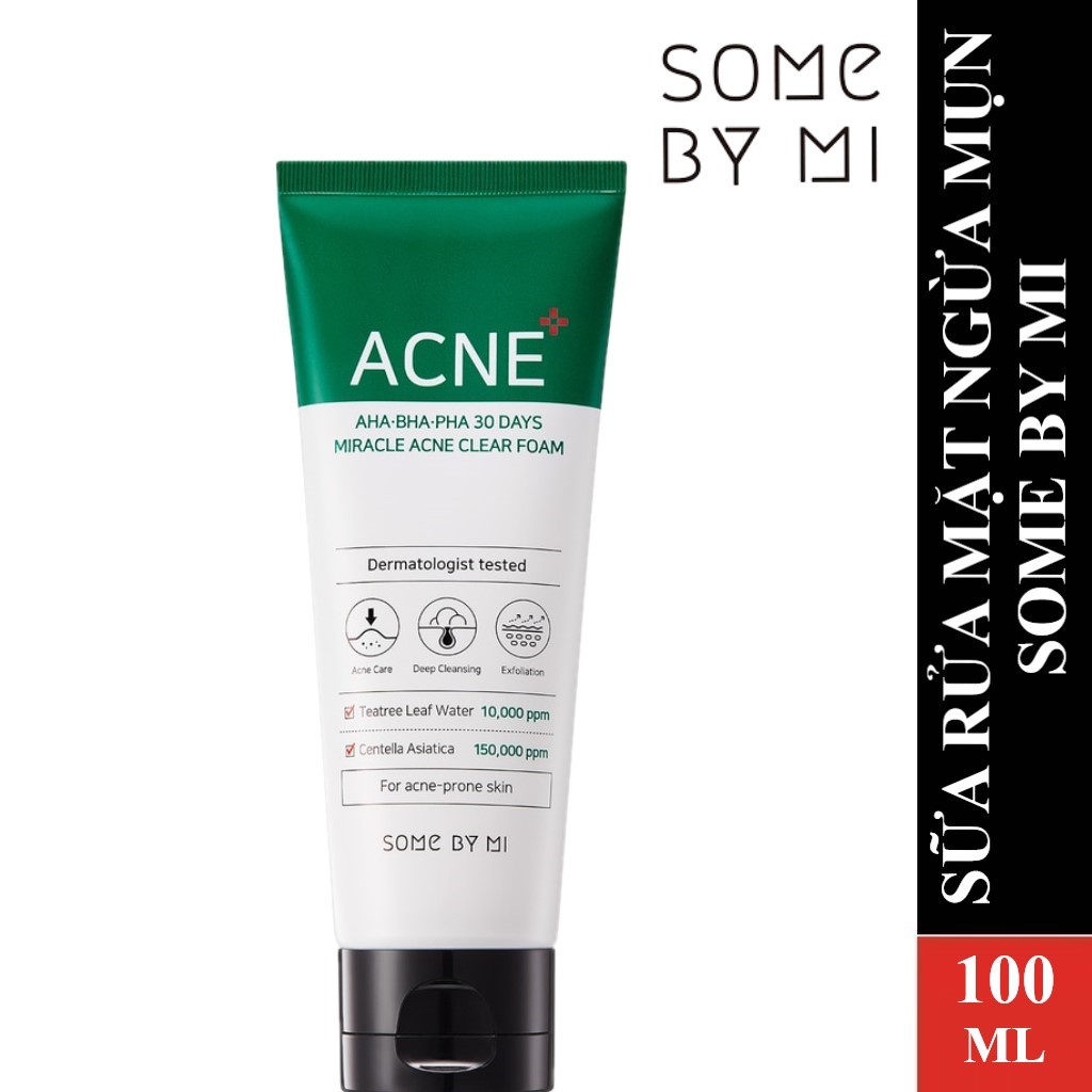 Sữa Rửa Mặt Làm Giảm, Ngăn Ngừa Mụn Some By Mi AHA BHA PHA 30 Days Miracle ACNE Clear Foam 100ml