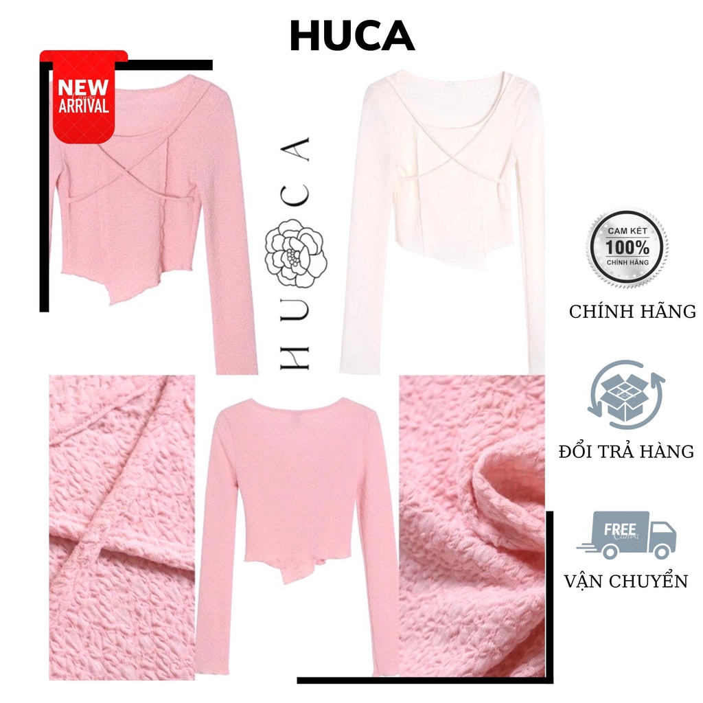 Áo Dệt Kim Dài Tay Cổ Tròn HUCA, Thời Trang Hàn Quốc Dành Cho Nữ