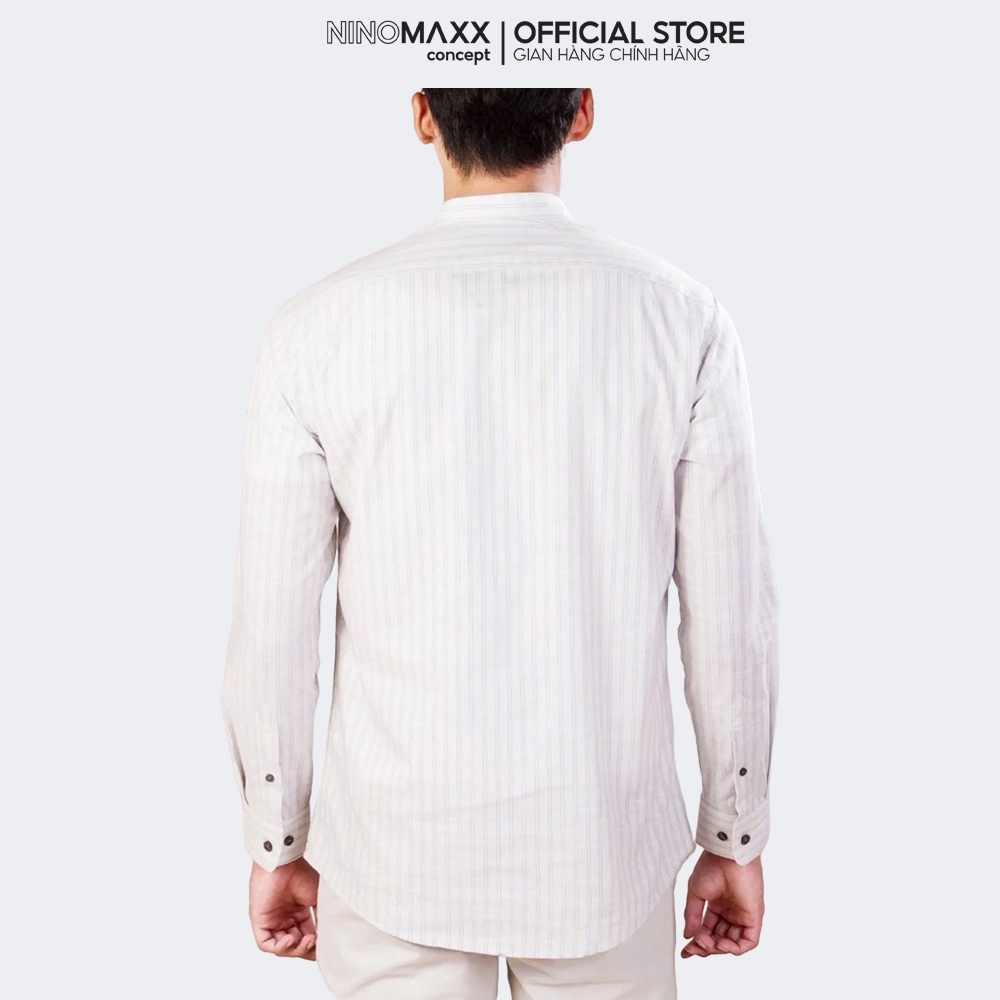 Ninomaxx Áo Sơ Mi Nam cổ trụ tay dài sọc dọc chất cotton 1905138