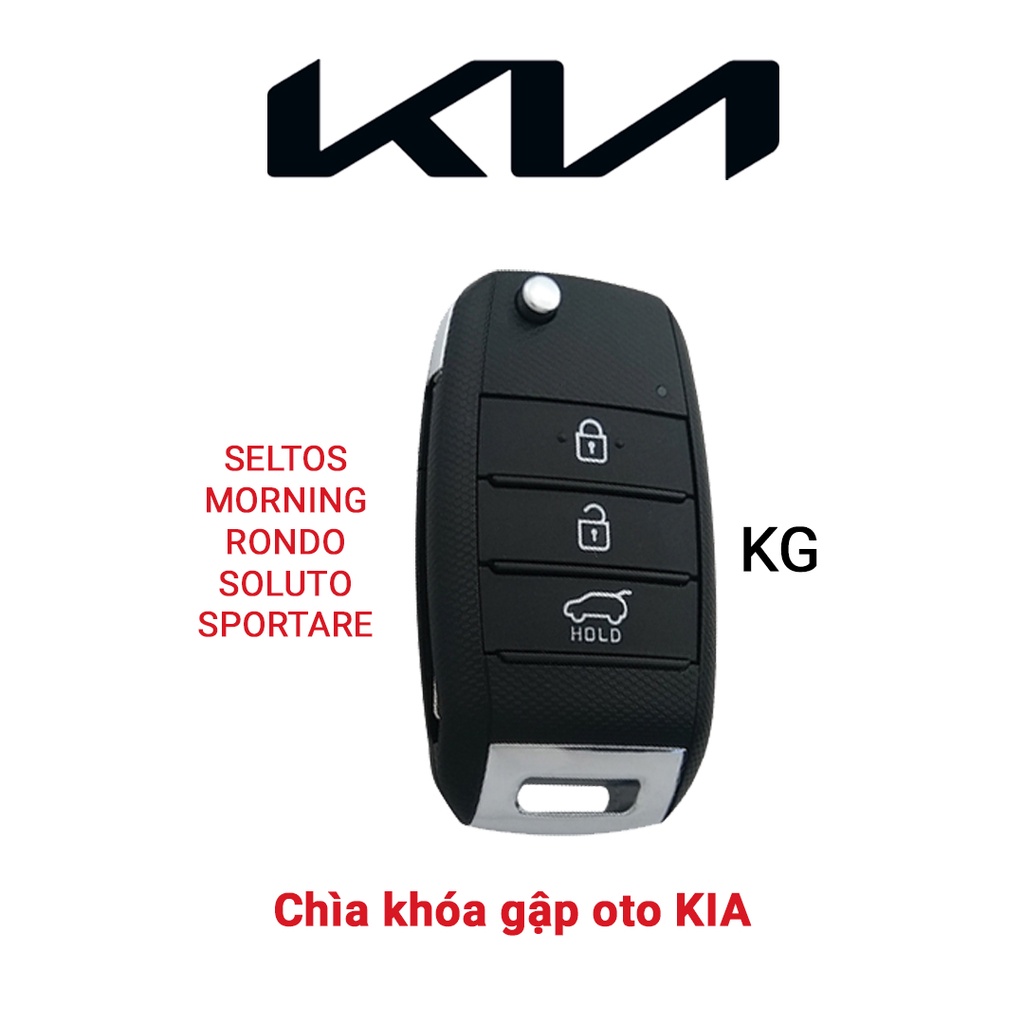 Bao da bọc chìa khóa smartkey ô tô Kia Morning Seltos Rondo Soluto Sportage Rio chìa gập khâu tay móc đen KG