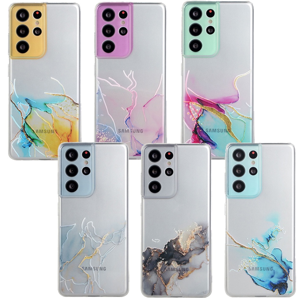 Ốp điện thoại nhựa TPU mềm trong suốt họa tiết vết nứt màu nước cho Samsung Galaxy S21 Ultra S21 Plus S21 FE