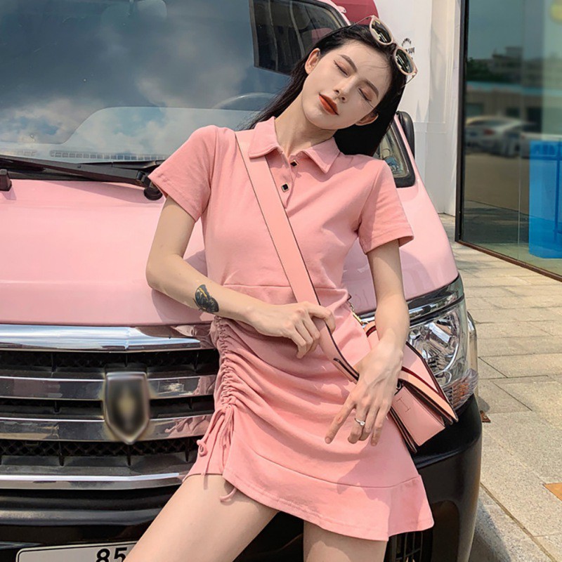 Đầm Tay Ngắn Phối Bèo Thiết Kế Dây Rút Nữ Tính