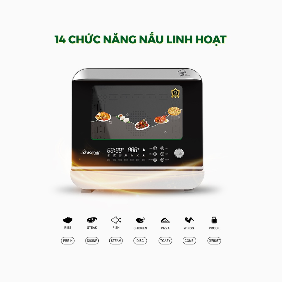 NỒI CHIÊN HƠI NƯỚC DREAMER DKA-SAF118W  SIÊU NHIỆT ÚC - Dung tích 18 Lít - 14 chế độ nấu ăn - Bảo hành 12 tháng - Befoyo