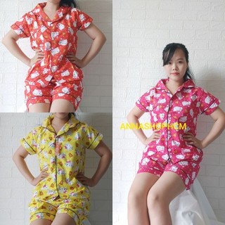 Pijama full viền tay ngắn quần đùi kate thái xịn