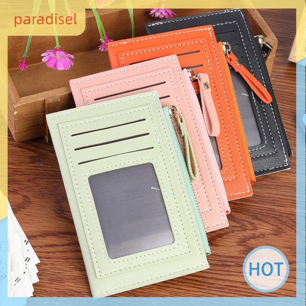 Ví đựng tiền nhiều ngăn dạng ngắn bằng da PU màu trơn thời trang min ih1 cho nữ