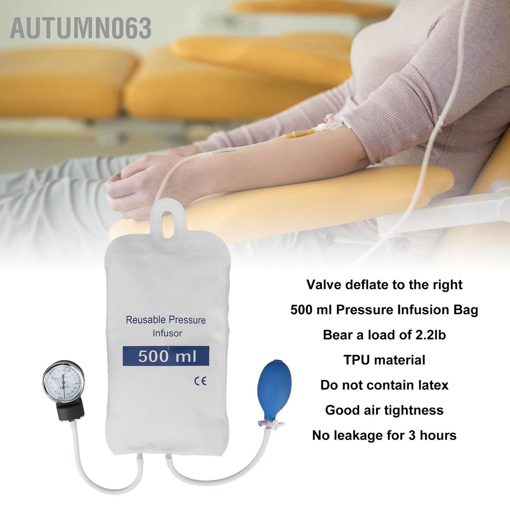 Truyền nhanh chất lỏng Túi áp lực truyền suất chuyên nghiệp có đồng hồ đo để dịch khẩn cấp 500ML Autumn063