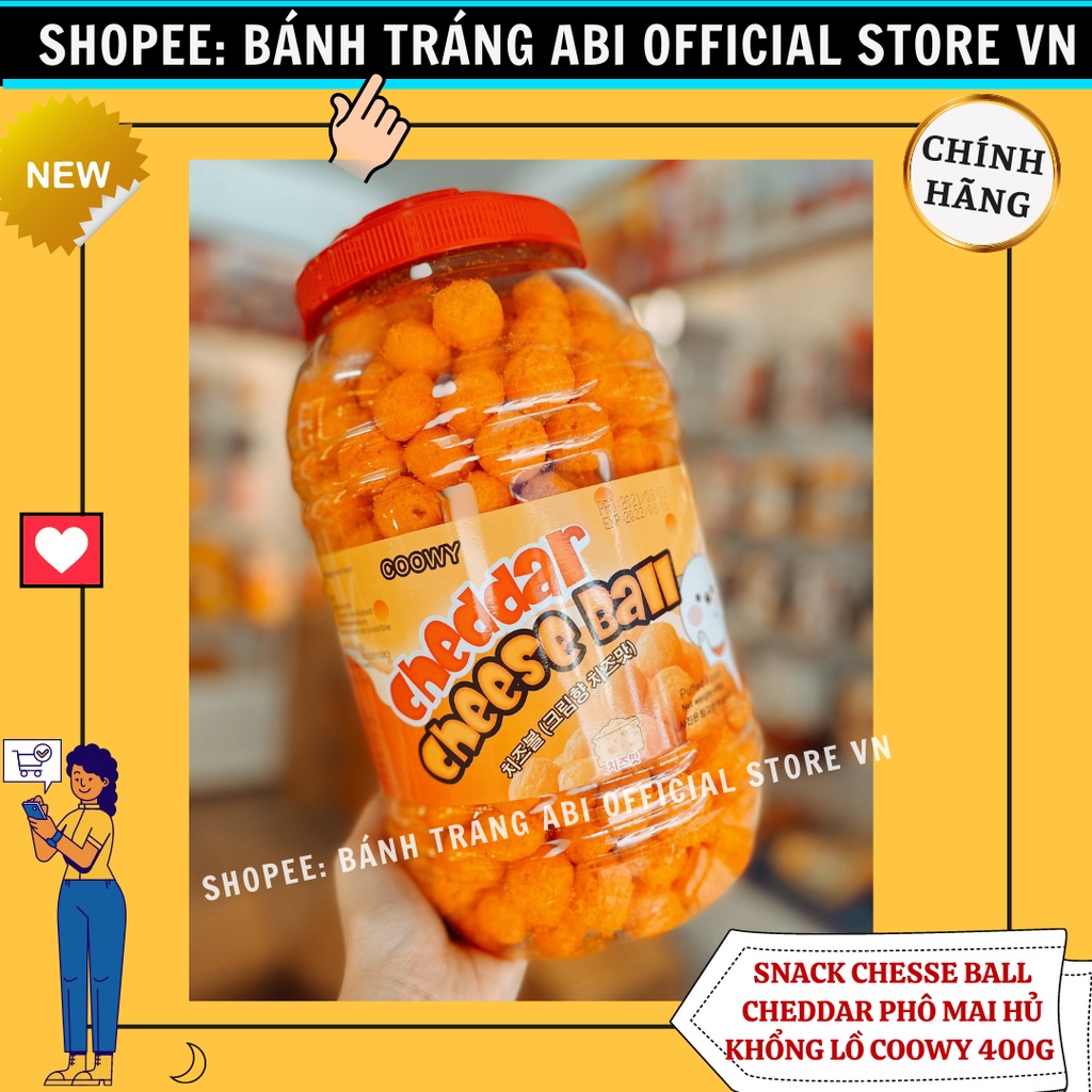 Snack Bánh Phô Mai cheedar Cheese Ball hiệu coowy tràn ngập phô mai hủ 400g