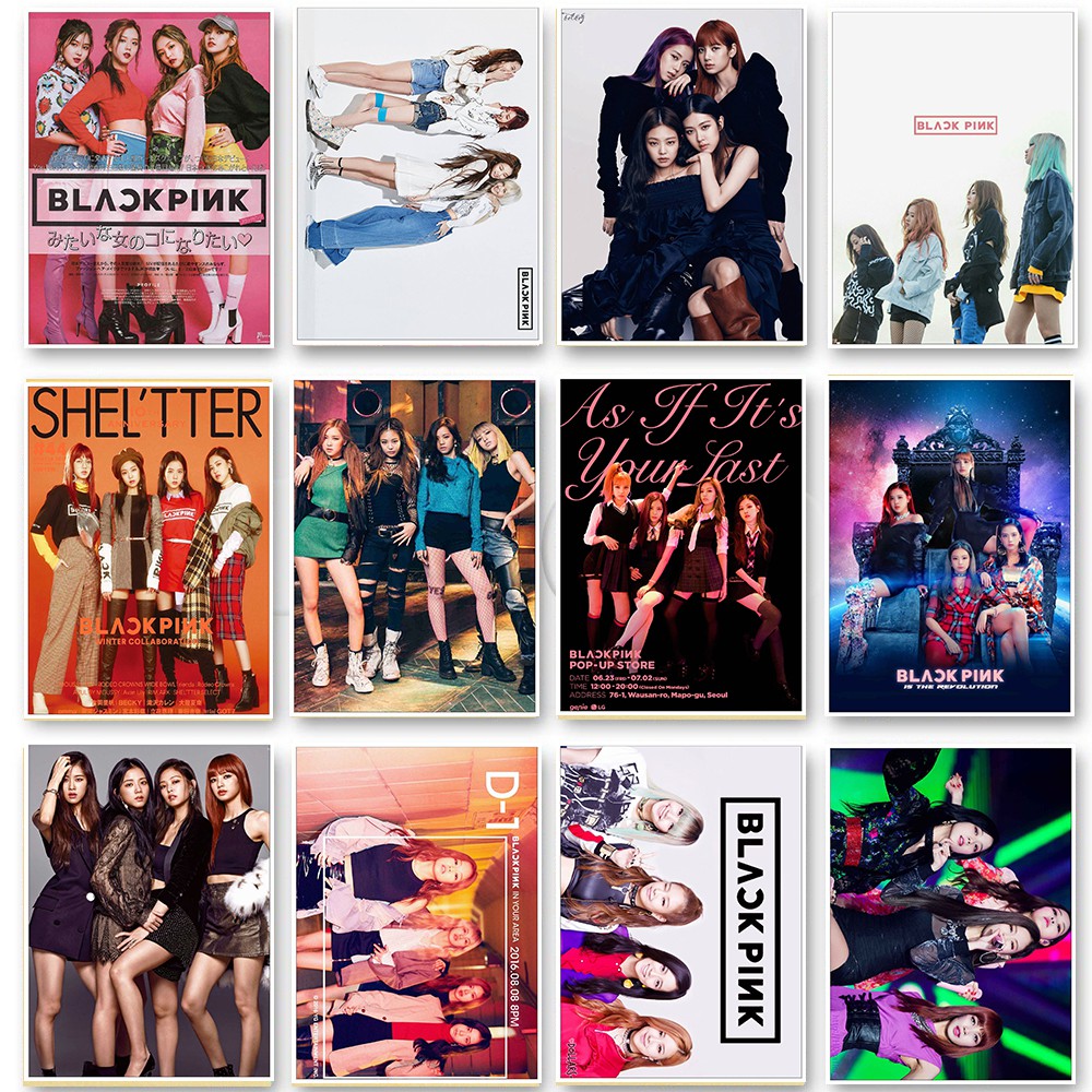 Tranh Vải Dán Tường In Hình Nhóm Nhạc Kpop Black Pink Màu Trắng / Đen Trang Trí Nhà Cửa / Phòng Khách / Quán Bar
