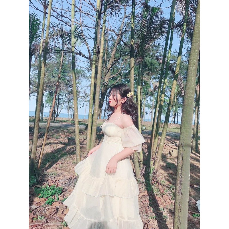[Ảnh + Clip thật] ĐẦM VÁY MAXI TRẮNG TẦNG TRỄ VAI BOHO VINTAGE BOHEMIAN XINH NHƯ CÔNG CHÚA | BigBuy360 - bigbuy360.vn