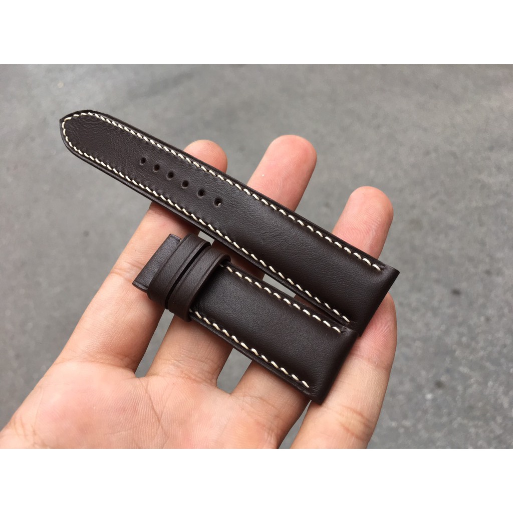 Dây Đồng Hồ Da Bò Handmade Nhập Khẩu Khâu Tay Cao Cấp Màu Nâu Chỉ Trắng DOHA