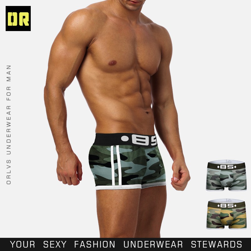 ORLVS Quần lót boxer cotton mềm mại họa tiết rằn ri gợi cảm cho nam bs144