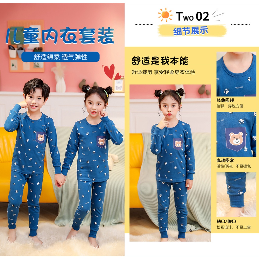 Bộ Đồ Ngủ Cotton Tay Dài 100-160cm Thời Trang Xuân Thu Cho Bé