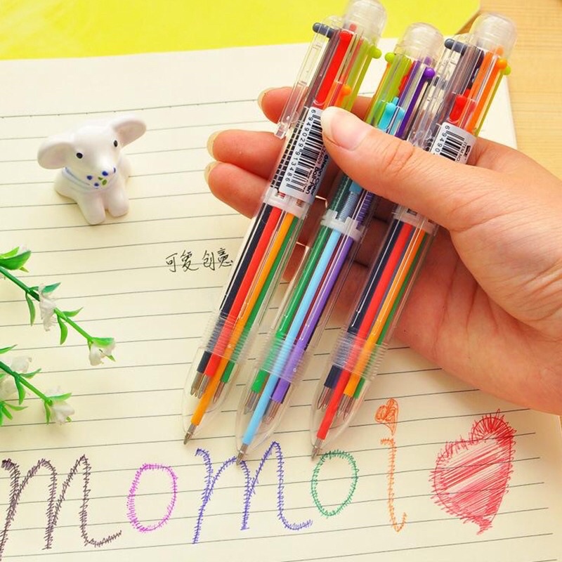 Bút Bi 6 Màu Thiết Kế Vỏ Trong Suốt