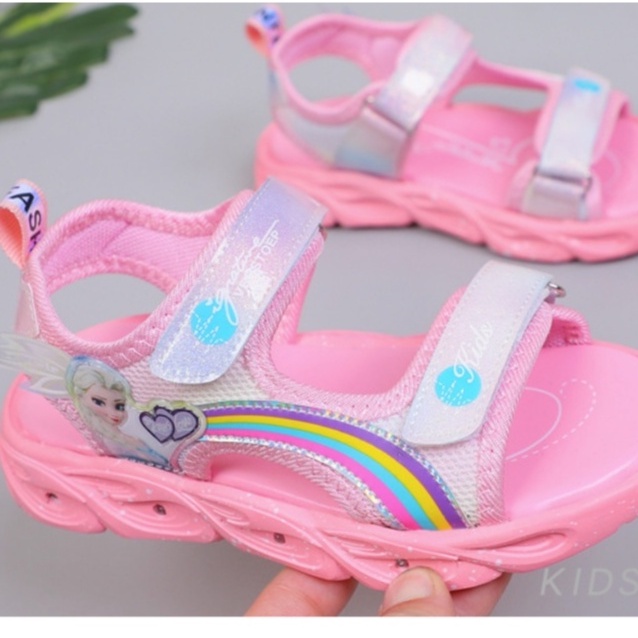 Dép cho bé gái, dép sandal bé gái có đèn màu hồng công chúa Elsa bé 1-12 tuổi siêu nhẹ và bền