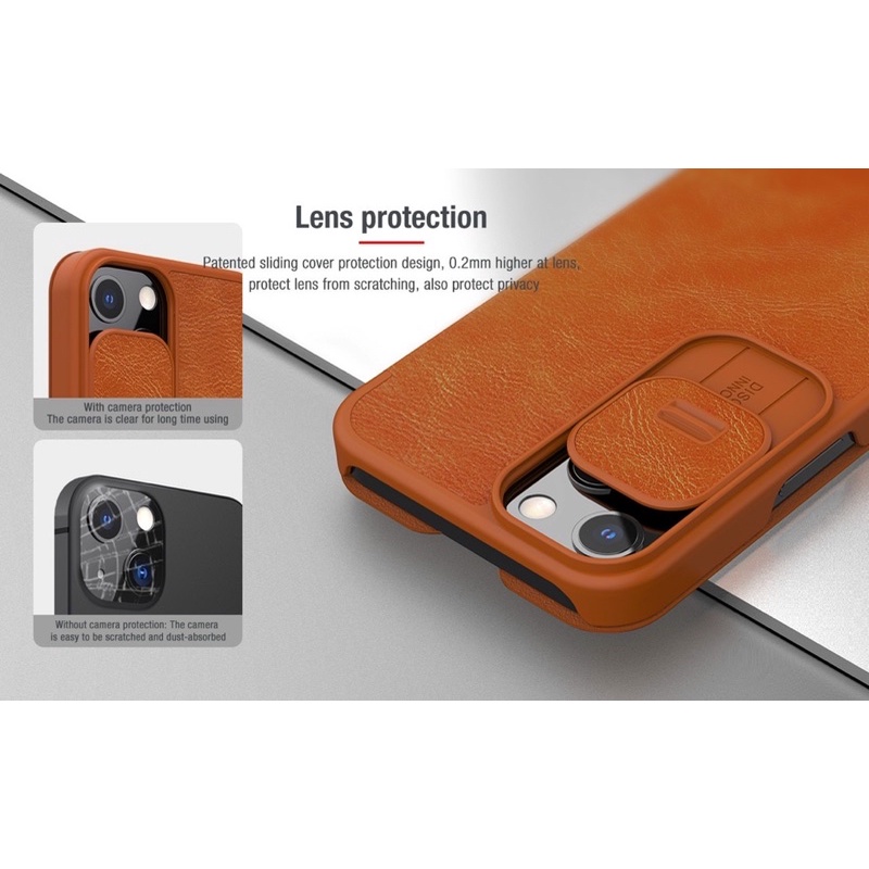 Bao da Nillkin QIN Camshield iPhone 13, 13 Pro, 13 Pro max có ngăn để thẻ trượt bảo vệ camera chính hãng