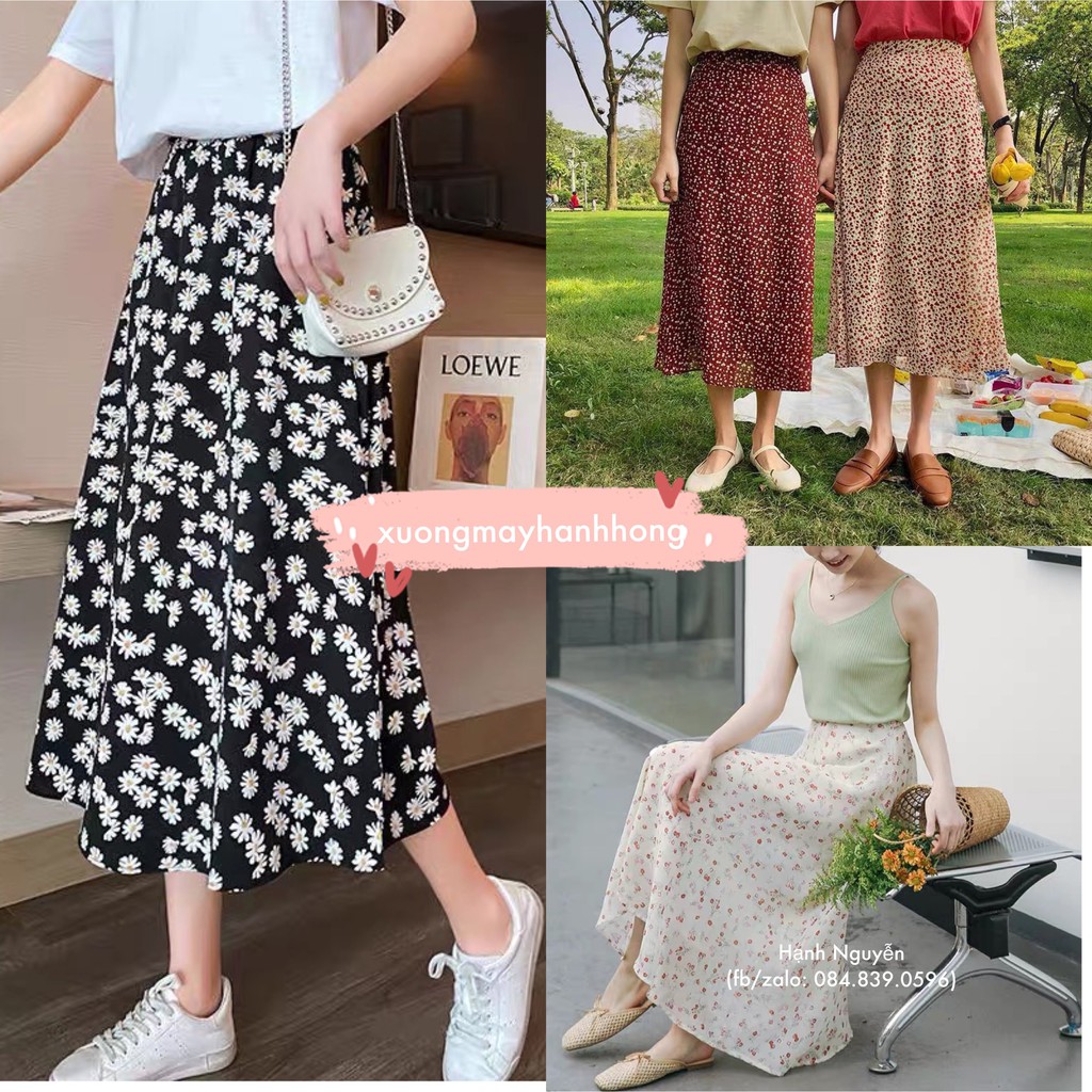 Chân váy hoa nhí vintage 2 lớp