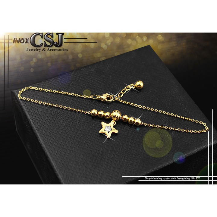 Lắc chân inox nữ CSJ kiểu bi cách điệu ngôi sao xoàn mạ vàng không đen | BigBuy360 - bigbuy360.vn