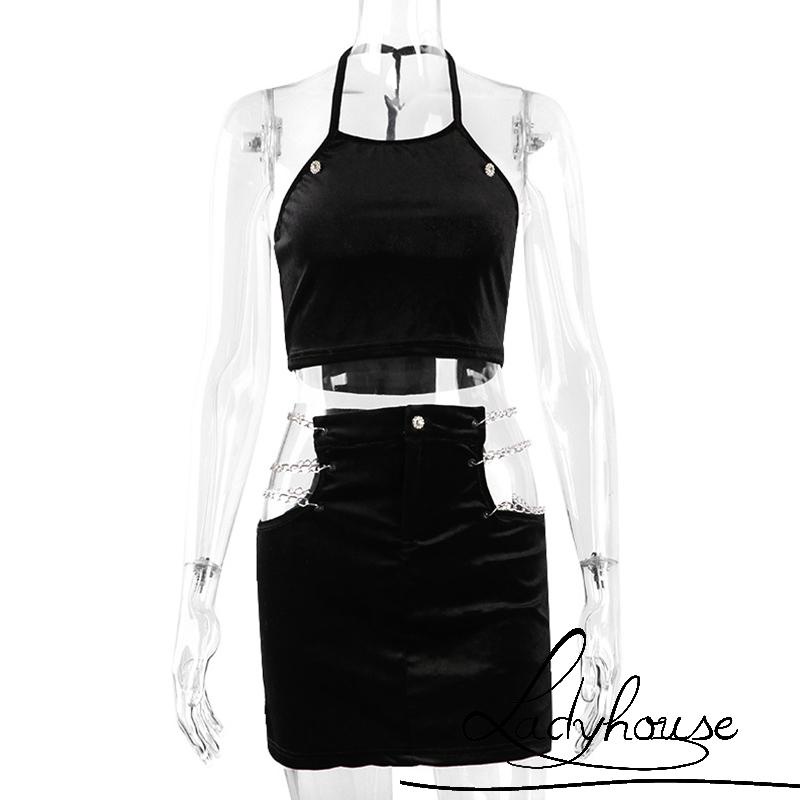 Bộ Áo Tank Top Hai Dây + Chân Váy Ôm Dáng Lưng Cao Thời Trang Mùa Hè Cho Nữ