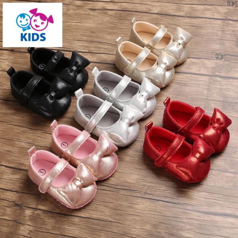 Giầy tập đi nhũ bóng có nơ xinh cho bé gái từ 3-12 tháng tuổi